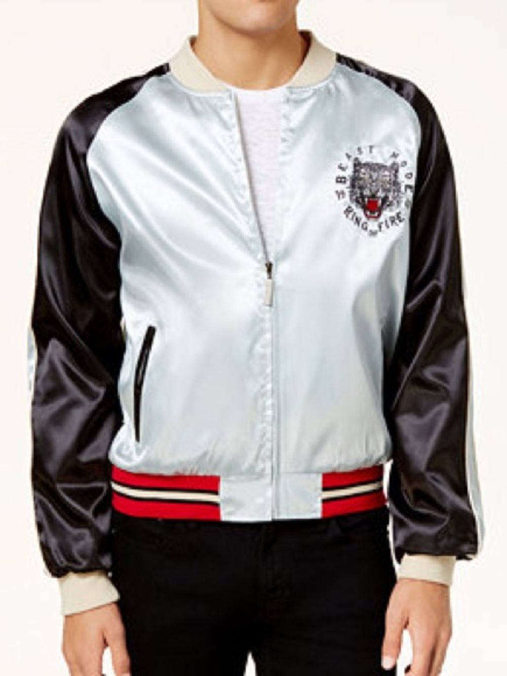 Ring Of Fire Beast Mode Satin Silver Jacket Retro 80s Style Unisex Men's M